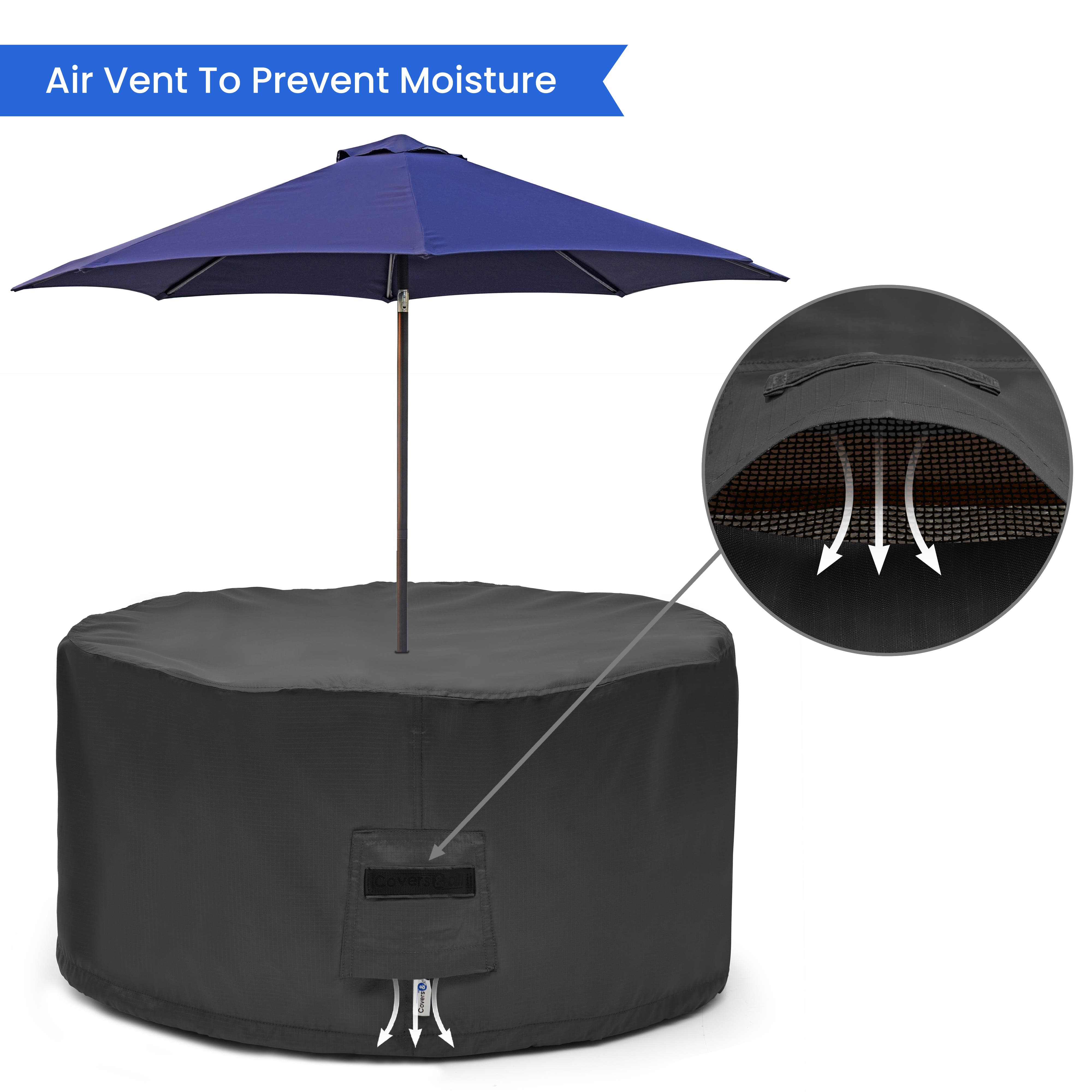 large round patio cover set adapted for umbrella 9ft Replacement Canopy 6 Rib Designed to be tear Custom Round Table Chair Set
