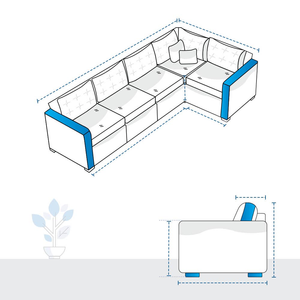 Outdoor L Shaped Couch Cover 5 Seater - Rounded Arms